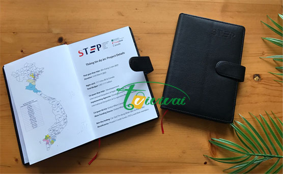 Sổ bìa da cao cấp A5 gáy dán – khách hàng STEP
