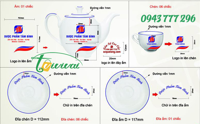 Bộ quà ấm chén sứ quà tặng cao cấp - khách hàng DƯỢC PHẨM TÂM BÌNH