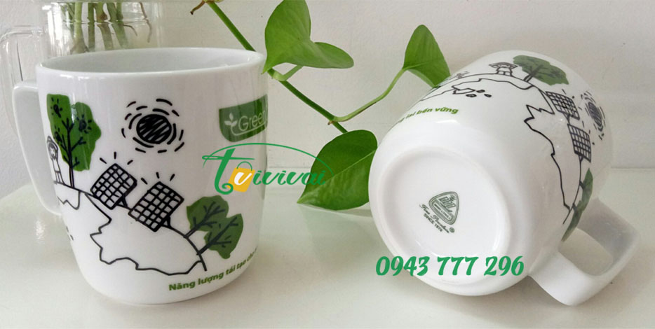 QUÀ TẶNG CỐC SỨ MINH LONG in logo – TT PHÁT TRIỂN SÁNG TẠO XANH GreenID